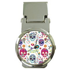 Mexican Floral With Skull Seamless Pattern Money Clip Watches by Grandong