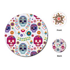 Mexican Floral With Skull Seamless Pattern Playing Cards Single Design (round) by Grandong