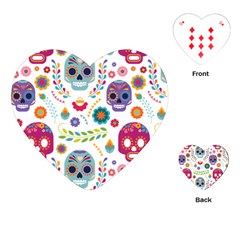 Mexican Floral With Skull Seamless Pattern Playing Cards Single Design (heart)