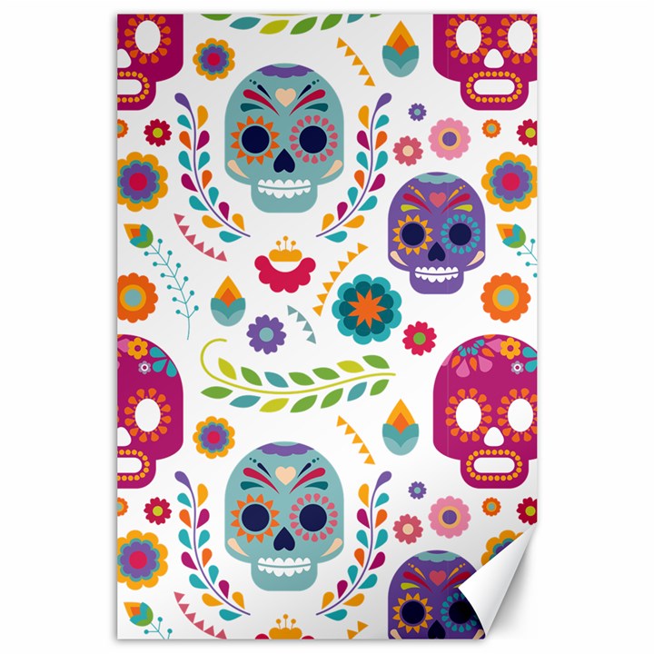 Mexican Floral With Skull Seamless Pattern Canvas 24  x 36 