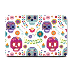 Mexican Floral With Skull Seamless Pattern Small Doormat by Grandong