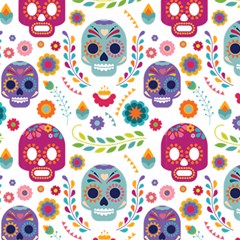 Mexican Floral With Skull Seamless Pattern Play Mat (rectangle) by Grandong