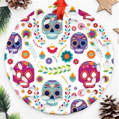 Mexican Floral With Skull Seamless Pattern Ornament (round Filigree)