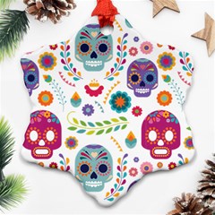 Mexican Floral With Skull Seamless Pattern Ornament (snowflake)