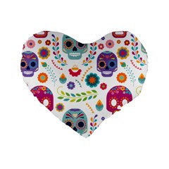 Mexican Floral With Skull Seamless Pattern Standard 16  Premium Heart Shape Cushions by Grandong