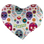 Mexican Floral With Skull Seamless Pattern Large 19  Premium Heart Shape Cushions Front