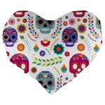 Mexican Floral With Skull Seamless Pattern Large 19  Premium Heart Shape Cushions Back