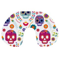 Mexican Floral With Skull Seamless Pattern Travel Neck Pillow by Grandong