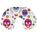 Mexican Floral With Skull Seamless Pattern Travel Neck Pillow Front