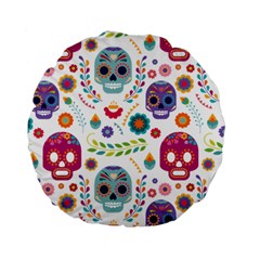 Mexican Floral With Skull Seamless Pattern Standard 15  Premium Flano Round Cushions by Grandong