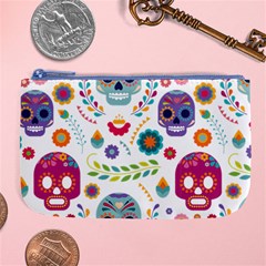 Mexican Floral With Skull Seamless Pattern Large Coin Purse by Grandong