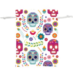 Mexican Floral With Skull Seamless Pattern Lightweight Drawstring Pouch (xl) by Grandong