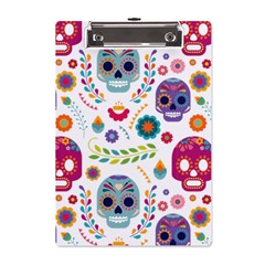 Mexican Floral With Skull Seamless Pattern A5 Acrylic Clipboard by Grandong