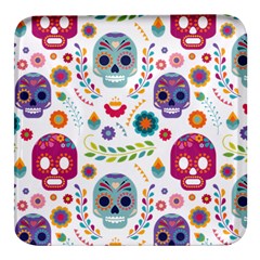 Mexican Floral With Skull Seamless Pattern Square Glass Fridge Magnet (4 Pack) by Grandong