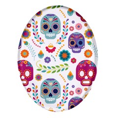 Mexican Floral With Skull Seamless Pattern Oval Glass Fridge Magnet (4 Pack) by Grandong