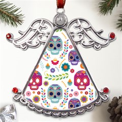 Mexican Floral With Skull Seamless Pattern Metal Angel With Crystal Ornament by Grandong