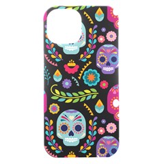 Mexican Floral With Skull Seamless Pattern Iphone 15 Black Uv Print Pc Hardshell Case