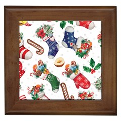 Christmas Socks Gloves Candy Cane Stocking Seamless Framed Tile