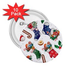 Christmas Socks Gloves Candy Cane Stocking Seamless 2 25  Buttons (10 Pack)  by Grandong