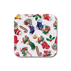 Christmas Socks Gloves Candy Cane Stocking Seamless Rubber Square Coaster (4 Pack)