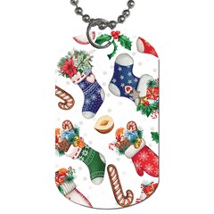 Christmas Socks Gloves Candy Cane Stocking Seamless Dog Tag (one Side) by Grandong