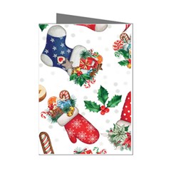 Christmas Socks Gloves Candy Cane Stocking Seamless Mini Greeting Cards (pkg Of 8)