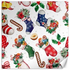 Christmas Socks Gloves Candy Cane Stocking Seamless Canvas 12  X 12 