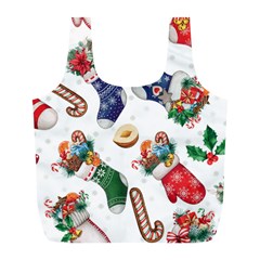 Christmas Socks Gloves Candy Cane Stocking Seamless Full Print Recycle Bag (l) by Grandong