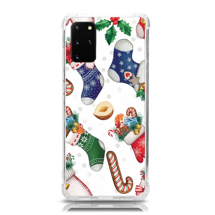 Christmas Socks Gloves Candy Cane Stocking Seamless Samsung Galaxy S20 Plus 6.7 Inch TPU UV Case