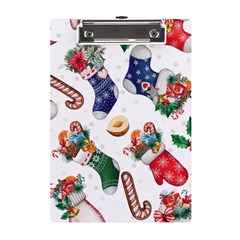 Christmas Socks Gloves Candy Cane Stocking Seamless A5 Acrylic Clipboard