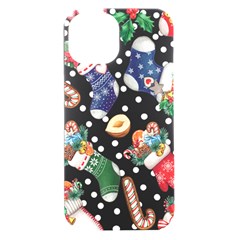 Christmas Socks Gloves Candy Cane Stocking Seamless Iphone 15 Plus Black Uv Print Pc Hardshell Case by Grandong