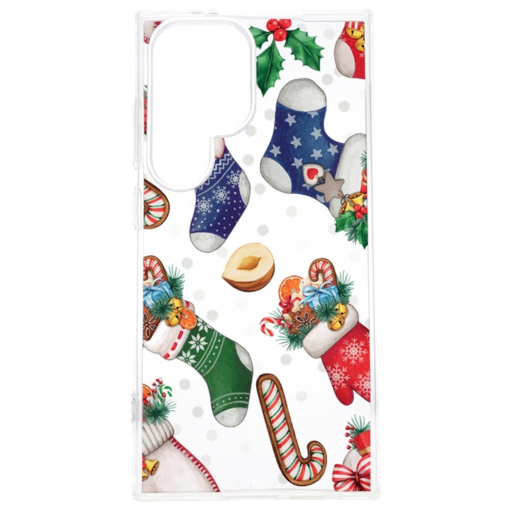 Christmas Socks Gloves Candy Cane Stocking Seamless Samsung Galaxy S24 Plus 6.7 Inch TPU UV Case