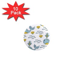 Whale Cartoon Whale Seamless Cartoon Character Animals Leaf 1  Mini Magnet (10 Pack)  by Grandong