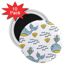 Whale Cartoon Whale Seamless Cartoon Character Animals Leaf 2 25  Magnets (10 Pack)  by Grandong