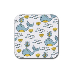 Whale Cartoon Whale Seamless Cartoon Character Animals Leaf Rubber Coaster (square) by Grandong