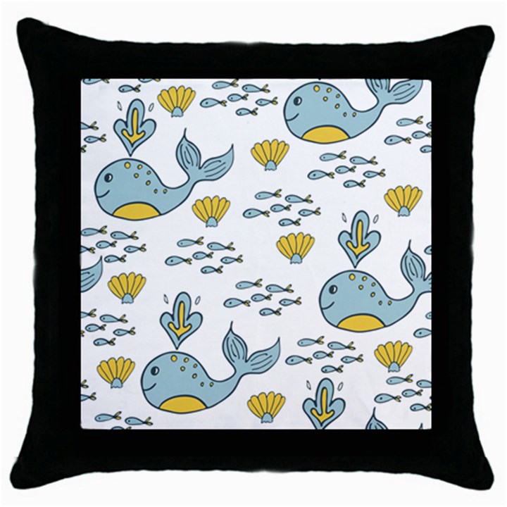 Whale Cartoon Whale Seamless Cartoon Character Animals Leaf Throw Pillow Case (Black)