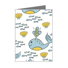 Whale Cartoon Whale Seamless Cartoon Character Animals Leaf Mini Greeting Card by Grandong