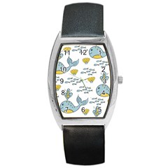 Whale Cartoon Whale Seamless Cartoon Character Animals Leaf Barrel Style Metal Watch by Grandong