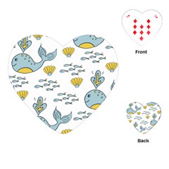 Whale Cartoon Whale Seamless Cartoon Character Animals Leaf Playing Cards Single Design (heart) by Grandong