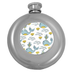 Whale Cartoon Whale Seamless Cartoon Character Animals Leaf Round Hip Flask (5 Oz) by Grandong