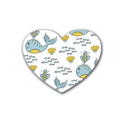 Whale Cartoon Whale Seamless Cartoon Character Animals Leaf Rubber Coaster (heart) by Grandong