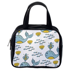 Whale Cartoon Whale Seamless Cartoon Character Animals Leaf Classic Handbag (one Side) by Grandong