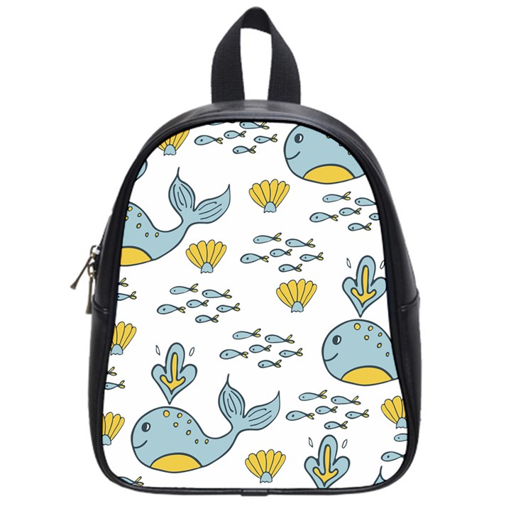 Whale Cartoon Whale Seamless Cartoon Character Animals Leaf School Bag (Small)