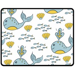 Whale Cartoon Whale Seamless Cartoon Character Animals Leaf Fleece Blanket (medium) by Grandong