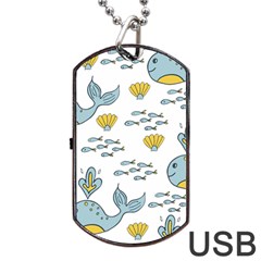 Whale Cartoon Whale Seamless Cartoon Character Animals Leaf Dog Tag Usb Flash (one Side) by Grandong