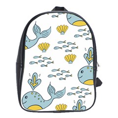 Whale Cartoon Whale Seamless Cartoon Character Animals Leaf School Bag (xl) by Grandong