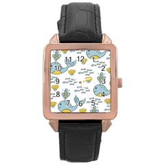 Whale Cartoon Whale Seamless Cartoon Character Animals Leaf Rose Gold Leather Watch  by Grandong