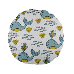 Whale Cartoon Whale Seamless Cartoon Character Animals Leaf Standard 15  Premium Flano Round Cushions by Grandong