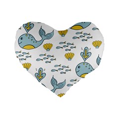 Whale Cartoon Whale Seamless Cartoon Character Animals Leaf Standard 16  Premium Flano Heart Shape Cushions by Grandong