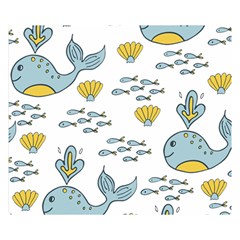 Whale Cartoon Whale Seamless Cartoon Character Animals Leaf Two Sides Premium Plush Fleece Blanket (kids Size) by Grandong